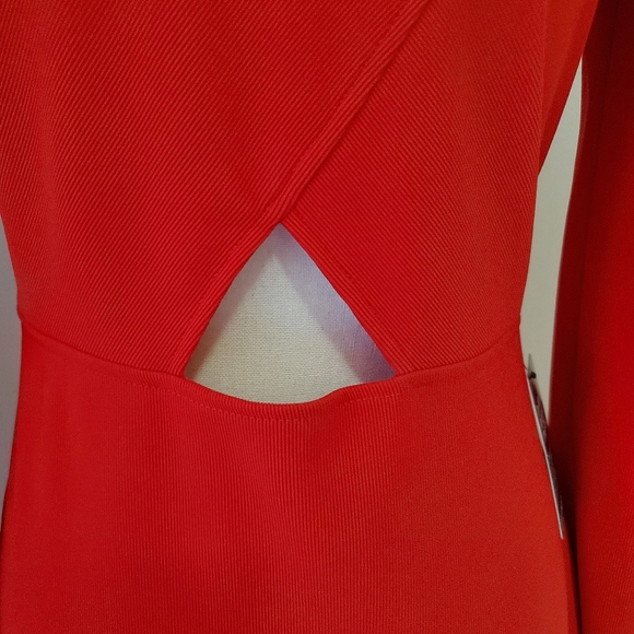 Express Ribbed Cold Shoulder Mock Neck Red Dress - Picture 7 of 10